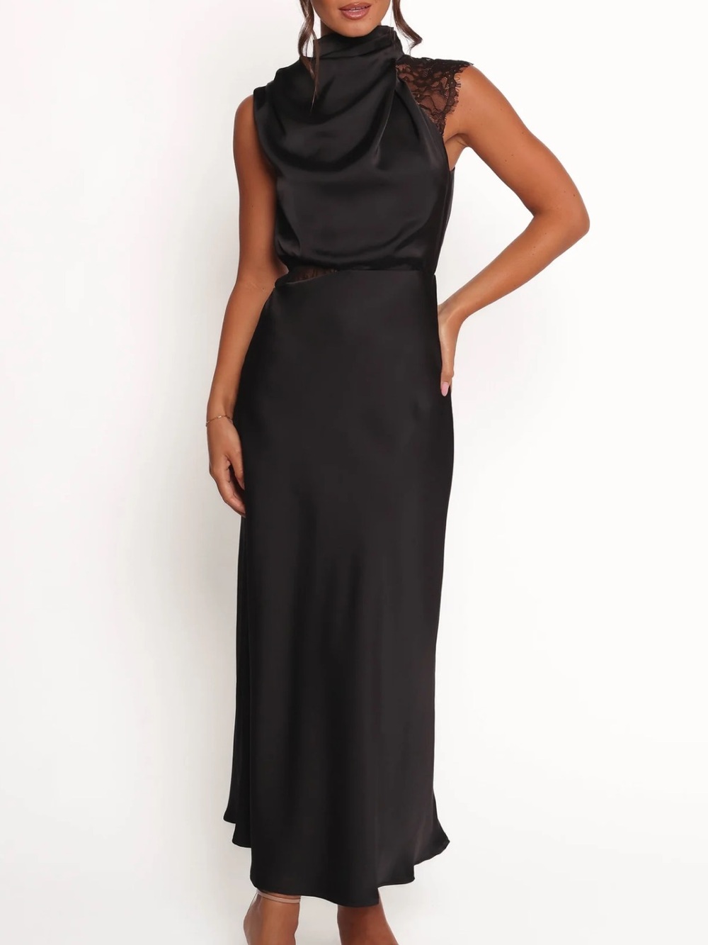 PETAL & PUP ANABELLE HALTER NECK DRESS BLACK SIZE Small